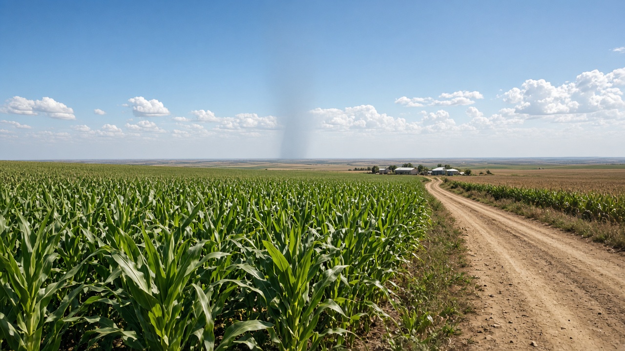 A maize field under a hard sky